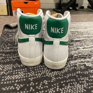 Nike White and Green High-Top Sneakers